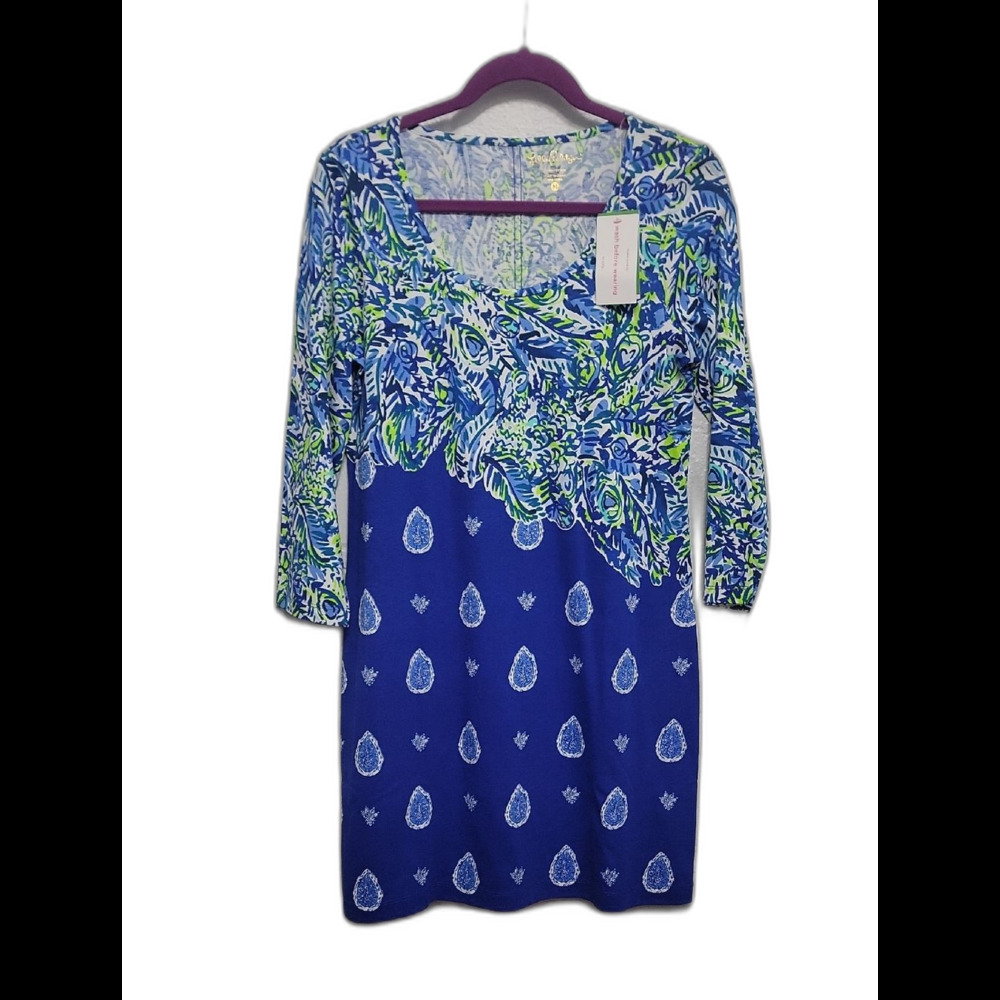 Lilly Pulitzer Blue Green Patterned Long Sleeve Dress